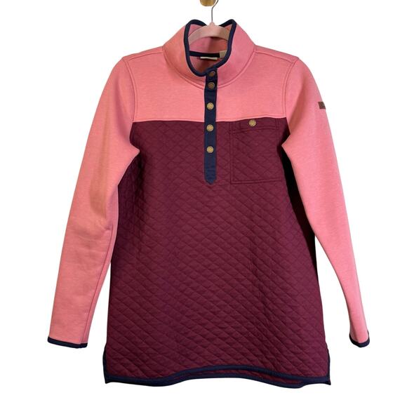 L.L. BEAN Pullover Quilted & Fleece Quarter Snap Colorblock Mock Neck Merlot - Picture 3 of 15